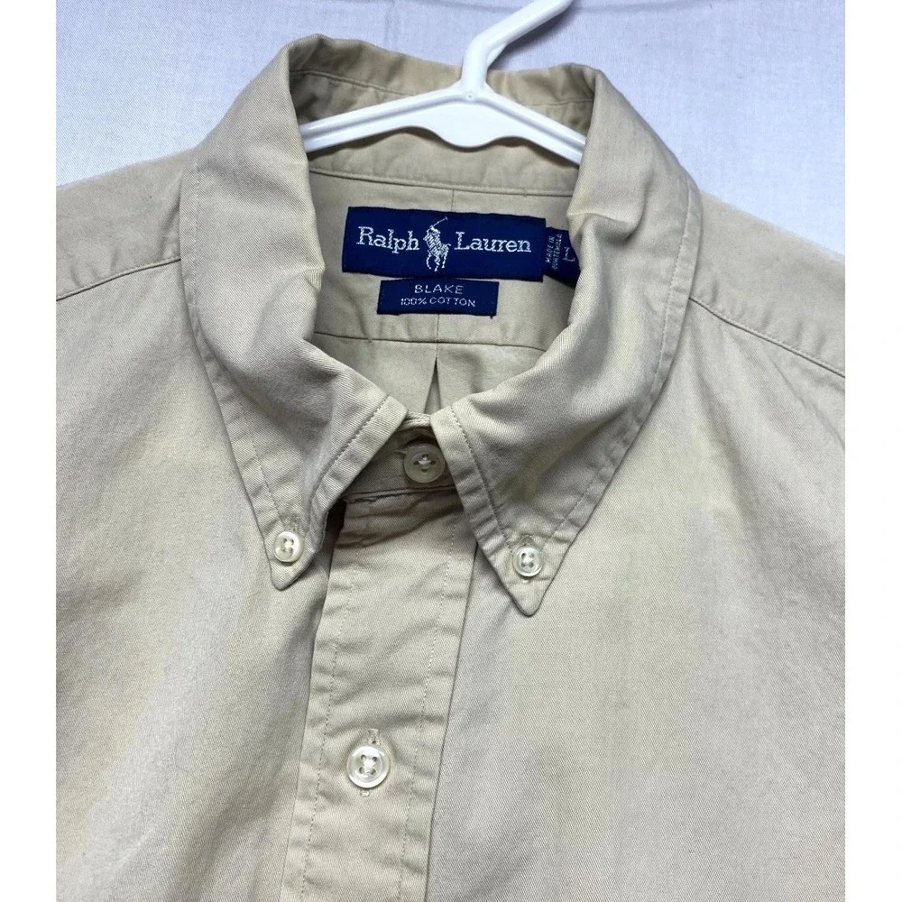 Ralph Lauren Blake Shirt Mens Large Tan Cotton Pony Pleated Back Button Down